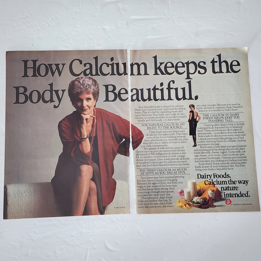 Vtg 1985 National Dairy Board Calcium Keeps Body Beautiful 2 Page Print Ad